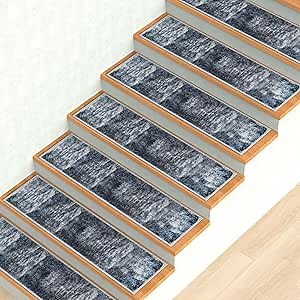 Stair Treads Non Slip for Wooden Stairs 8" x 30" 15pcs Stair Mat Set with Anti-Skid TPR Backing Modern Abstract Design Pet and Elder-Friendly Carpet Runners