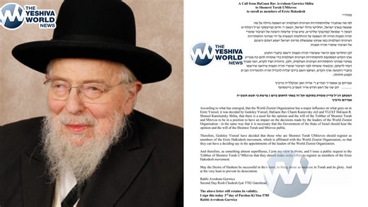 HaRav Avrohom Gurwicz, Rosh Yeshivas Gateshead: “It’s a Chiyuv to Have a Say in the WZO”