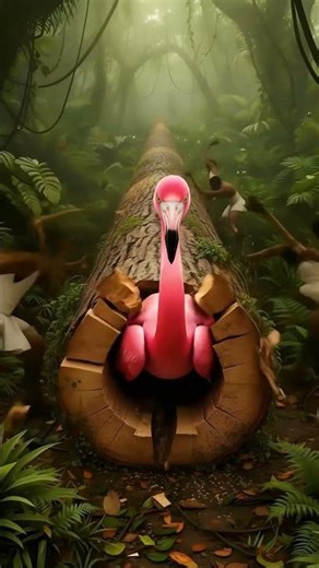 RESCUE FLAMINGO🦩 from giant log 🌳😂 #animals #funny #shorts