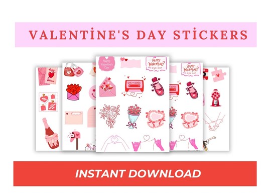 Valentine's Day Planner Stickers | Romantic Word Art (printable PDF & PNG Set) - Etsy