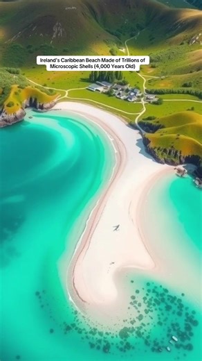 Ireland's Caribbean Beach Made of Trillions of Microscopic Shells (4,000 Years Old) Dog's Bay Connemara Ireland white beach microscopic shells Ireland beach looks like Caribbean foraminifera shells Gurteen Bay Dog's Bay tombolo Ireland Ireland white sand beach made crushed shells 4000 years Connemara beach scientists study ocean temperature layers Ireland turquoise water beach Atlantic Ocean Dog's Bay microscopic organisms shells Galway #DogsBay #connemara #irelandtiktok #galway #Ireland
