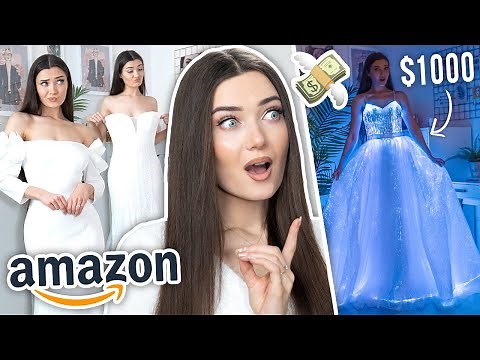TRYING ON AMAZON WEDDING DRESSES... $1000 LIGHT UP DRESS!?
