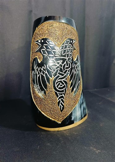 Hand PYRO 3D Carved Tankard. Huginn and Muninn Style - Etsy