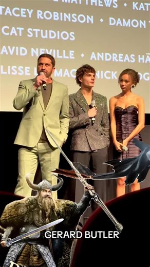 #GerardButler channeled #Stoick the Vast to keep #MasonThames & #NicoParker in line during the #HowToTrainYourDragon Premiere @tribeca. Not only did Gerard voice the animated films, he has also reprised his role in this live-action remake. Opening today! It's BUTLER spectacular. Mason Thames #Hiccup #FilmTok #FYP