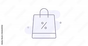 shopping bag 4k video animation with emerging percent sign. e commerce shopping bag animated outline icon. for web design, mobile apps, ui design