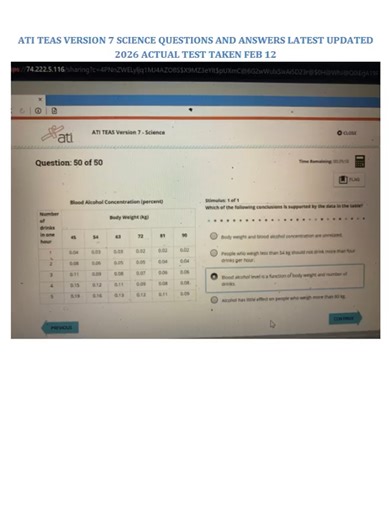 ATI TEAS VERSION 7 SCIENCE QUESTIONS AND ANSWERS LATEST UPDATED 2026 ACTUAL TEST TAKEN FEB 12