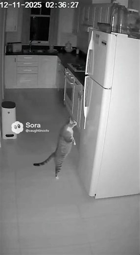 Caught on CCTV! 😹 Smart Cat Tries to Open the Fridge at Night! #cat #shorts #cctv