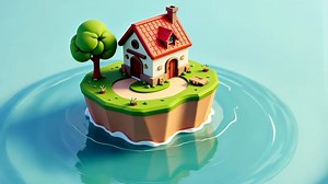 Download Cute Cartoon Cottage on a Tiny Island for free