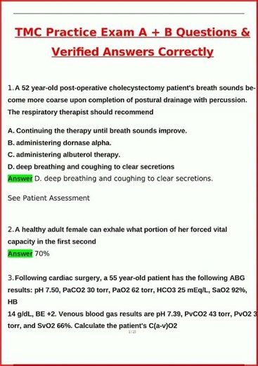 Tmc Practice Exam A B Latest Actual Questions And Verified A video