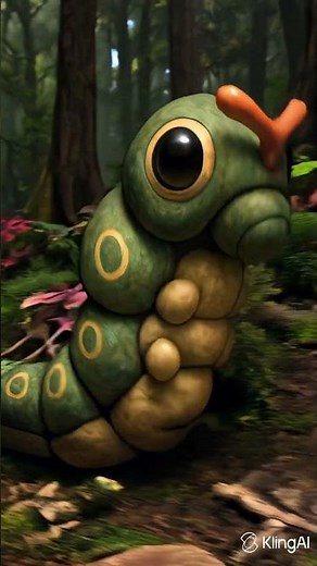 Caterpie Crawls Through the Forest 🍃 | Realistic Pokémon Animation | 4K Macro Nature Shot