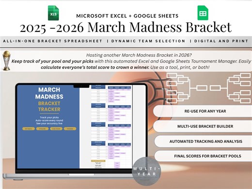 March Madness Bracket Tracker | Auto-scoring Excel Template for NCAA Basketball | Instant Download - Etsy