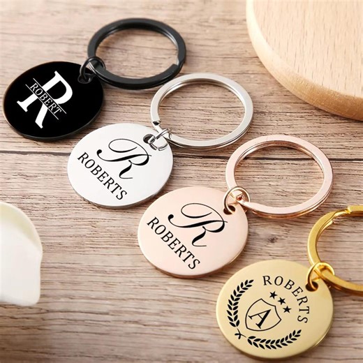Custom Monogram Round Keychain • 3 Styles • Gold/silver/rose Gold/black • Personalized Stainless Steel Key Ring Gift for Her/him - Etsy