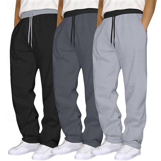 Dark Grey Sweatpants Trousers Drawstring Elastic Waist Plain Vacation Daily Wear Polyester Spring 2025