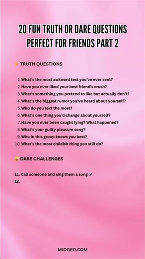 20 fun Truth or Dare questions perfect for friends Part 2 | 20 Questions game #relationship #love