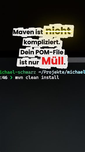 Michael Schwarz | Java Coding Guides 🚀 on Instagram: "✋Hör auf, Blind Snippets von StackOverflow in deine pom.xml zu kopieren. Wer die Struktur nicht versteht, baut keine Software, sondern ein Kartenhaus. ✅ Der Deep Dive: Maven ist kein bloßer Package Manager. Es ist die Definition deines Projekt-Lebenszyklus. Wer diese 5 Punkte ignoriert, bleibt Junior: ✅ Dependency Management vs. Dependencies: Nutze in Parent-POMs. Zentralisiere Versionen. Vermeide Versions-Konflikte in Multi-Module Projekten