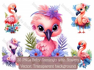 Baby Flamingo Clipart PNG Flamingo Boho Flower Bird Wallart Cute Flamingo Nursery Decor Flamingo Babyshower Pink Bird Animated Baby Flamingo - Etsy