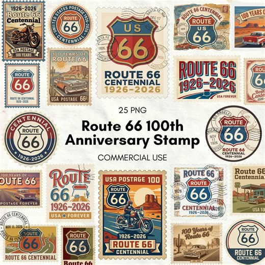 Route 66 100th Anniversary Stamp PNG, Vintage Centennial Postage Design, Americana Road Trip Decor, Sticker Mug T-shirt - Commercial Use - Etsy