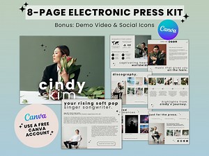 8 Page Music Electronic Press Kit, Artist Media Kit, EPK for Musicians, Singer Press Kit Canva Template, Musician EPK, Band Media Kit - Etsy