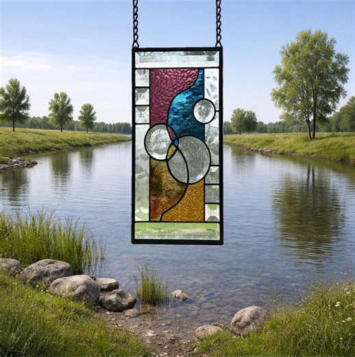 Contemporary Abstract Stained Glass Window Panel Lots of Bevels 0614 16 X 8 1/2 - Etsy
