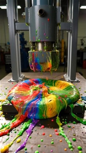 Hydraulic Press Crushes Colorful Slime! 🟣🟢 #Shorts