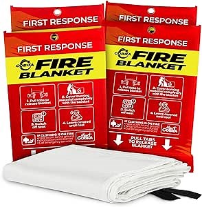 Mart Cobra Emergency Fire Blanket for Home and Kitchen - 4 Pack - Fire Blankets Emergency for Home Safety 40” x 40” - Suppression Shield Retardant Extinguisher Fiberglass Welding Fireproof Cloth Towel