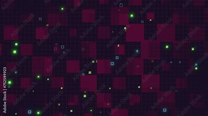 Digital wallpaper featuring a glowing grid pattern of various colored squares illuminated with green light, creating an eye-catching and vibrant display
