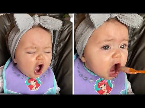 Hungry baby asks for food just like a baby bird