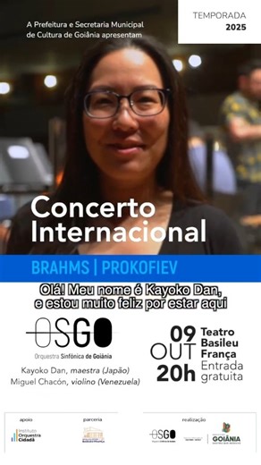 Orquestra Sinfônica de Goiânia on Instagram: "A maestra Kayoko Dan estará à frente da Orquestra Sinfônica de Goiânia no Concerto Internacional. Diretora Musical da Orquestra Sinfônica e Ópera de Chattanooga, Kayoko é a regente convidada deste concerto especial e fala sobre as obras que estarão no programa. Nascida no Japão e criada nos Estados Unidos, construiu uma trajetória sólida na regência e na educação musical, atuando com orquestras e jovens músicos em todo o país. ✨ No repertório, destaq