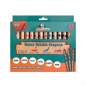 3-in-1 Water Soluble Crayons/Colored Pencils 12 Colors- Colored Pencil, Wax Crayon, Water Color Paint - Channies