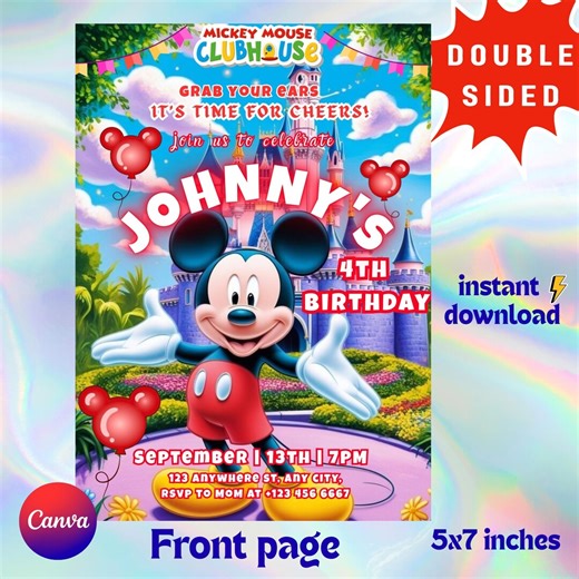 Editable Mickey Mouse Birthday Invitation, Printable Birthday Invitation ,mickey Mouse Invite, Boy Birthday Invitation, Mickey Mouse Card - Etsy