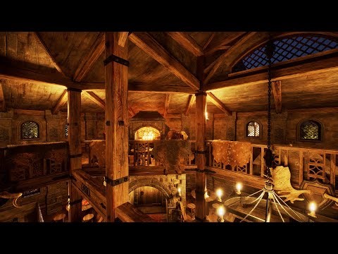 Tavern Atmosphere with medieval music | Rain, thunder, and the sounds of a fireplace