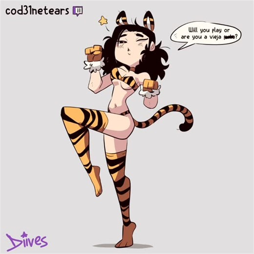 Diives on Instagram: "She's Leire, she is a tiger girl that likes play LOL and eat burritos, will you hang out with her? 🐯🌟 Let me know if you want to see more drawings of Leire! --- #diives"