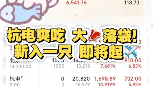 3w冲30w记录，今 3556，杭电股份爽吃14cm大肉落袋！新入：黄河旋风，新入这只 即将起飞