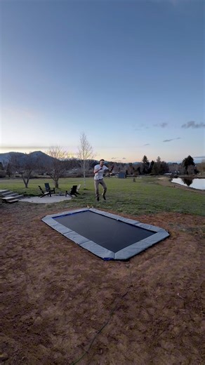 8.1M views · 110K reactions | First off, shoutout to home security cameras for catching clips like this so we can relive them forever!!! Next, should you stake down your trampoline? Yes. Is an in-ground trampoline way better? Also yes! And yes, I installed a drain so water won’t fill up. I also left the net for my friend to put up if he wanted to in the future, but he decided he didn’t want it on for now. #diy #trampoline | DadSocial | Facebook