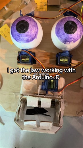 Update: Jaw reworked with Arduino. One step closer to making the whole head (next up is a rotating neck) #coding #animatronic #arduino #robotics #project