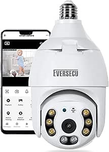 EVERSECU 2K 4MP Light Bulb Security Camera, Outdoor Waterproof, 360° View, 2.4G WiFi&Wireless, Motion Detection, Auto Tracking, 2 Way Audio, Color Night Vision, Siren Alarm