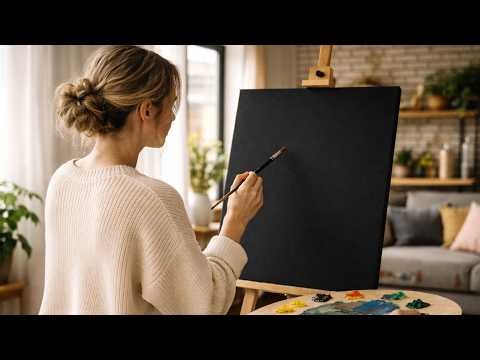 From Black Canvas to a Luminous Forest Lake 🌊🌿 | Easy Acrylic Painting for Beginners