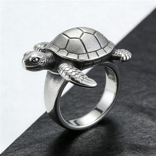 Handcrafted Sea Turtle Statement Ring – 925 Sterling Silver Band for Beach Weddings, Coastal Fashion & Gift-giving | Unique Marine Jewelry - Etsy