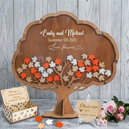 Custom Wood Maple Leaf Drop Box Guest Book, Autumn Fall Wedding Decor, Fall Wedding Decor, Magnetic Guest Book Tree, Custom Wood Guest Book - Etsy