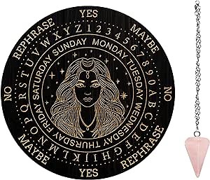 AHANDMAKER Pendulum Board Set, Wooden Dowsing Divination Board Metaphysical Message Board with Crystal Pendulum Necklace for Witchcraft Wiccan Altar Supplies Kit, Women & Star