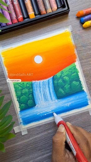 168K views · 1.3K reactions |  Beautiful Waterfall Scenery Drawing | Easy Oil Pastel Landscape for Beginners #artist #art #waterfall #drawing #oilpastel #oilpastelart @topfans | Prahlad's ART | Facebook