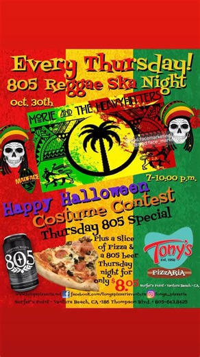 Mad.Face Marketing presents..... Halloween Costume Party with Morie & The Heavy Hitters Reggae Yes, it’s time to break out the costumes for The Costume Contest with prizes. We wanna see everyone on the dance floor! Extra early arrival suggested! This Thursday October, 30th Band starts: 7pm End set: 10pm No cover All ages with parents supervising - (Please keep an eye on your kids) 21 to drink Full menu No outside food or drinks please *Share this on your pages, tag your friends. Tag us in all yo