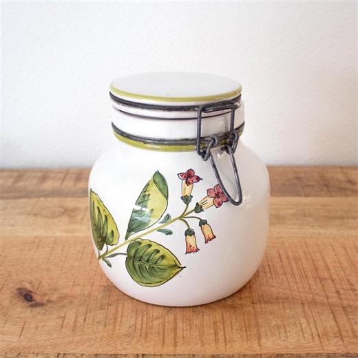Vintage Italian Storage Jar: Hand Painted Hinged Canister, Old Botanical Kitchenware - Etsy