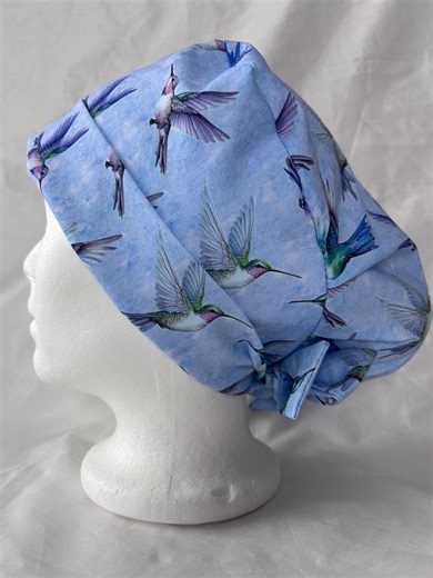 Summer Blue Humming Bird Surgical Scrub Cap, Women's Pixie Scrub Hat, Handmade in Canada - Etsy