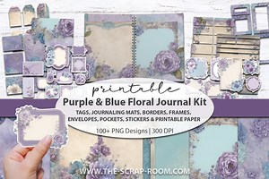 Printable Junk Journal Kit Purple and Blue Digital Papers Tags Stickers Fussy Cut Ephemera, Embellishments, Shabby Junk Journal Kit - Etsy