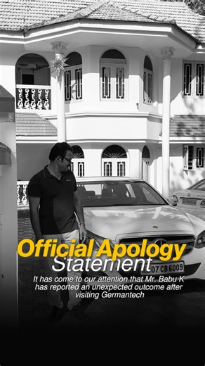 Premium Car Service | German Tech on Instagram: "Official Apology Statement – Mercedes-Benz E-220 Service at Germantech It has come to our attention that Mr. Babu K experienced an unexpected outcome after visiting German Tech – Best Premium Car Service Centre in Kottayam. Apparently, after servicing his Mercedes-Benz E-220 at Germantech, the car is now running too smoothly, feels too perfect, and has returned in better-than-expected condition. The customer mentioned that the drive quality, perfo