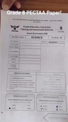 Grade 8 PECTAA Sample Paper!100 Percent Machine Marked & Al Driven Assessment.Error Free Results In