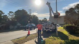 Attention, drivers! Two new digital speed limit signs are in place on 79th Avenue North... Myrtle Beach's Public Works staff installed the signs this morning to give you instant driver feedback and help keep you at or below the posted speed limit. Check out this time-lapse video. Similar signs are in use on Farrow Parkway and Coventry Boulevard in the Market Common area. The digital signs are powered by solar panels. " Thank you" to Steve, Rusty and Jack from Public Works for completing this pro