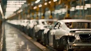The assembly line continues to run tirelessly creating a constant flow of cars ready to be shipped out to dealerships.