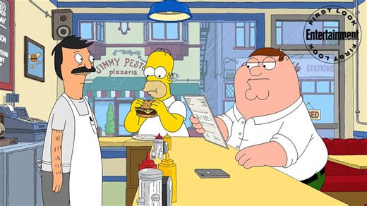 First look at Family Guy 's crossover scene with The Simpsons and Bob's Burgers
